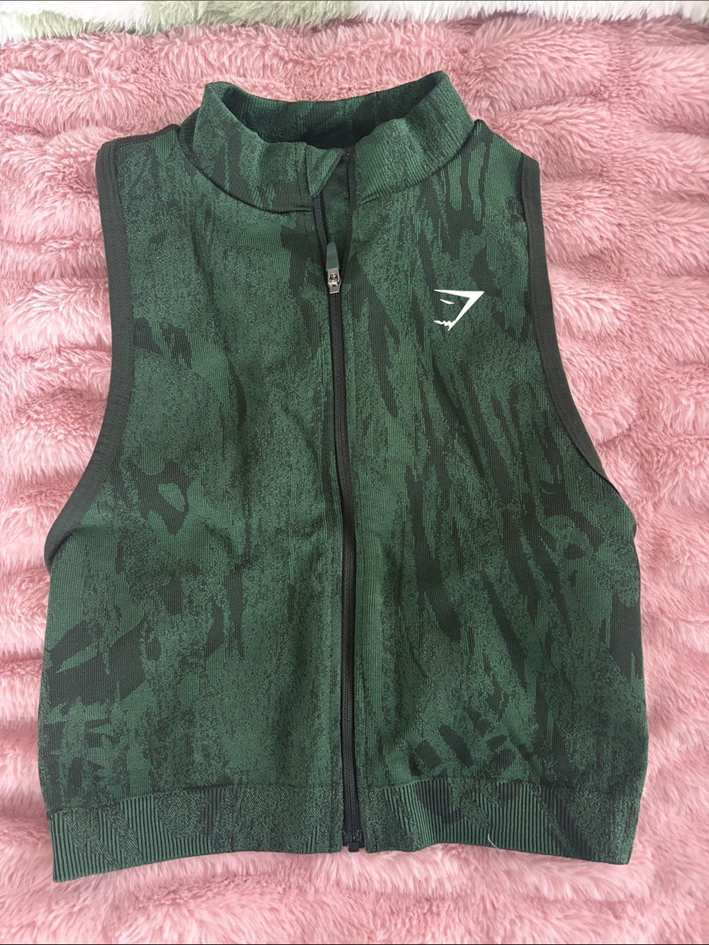 Gymshark Dark Green Camo Zip Athletic Crop Top